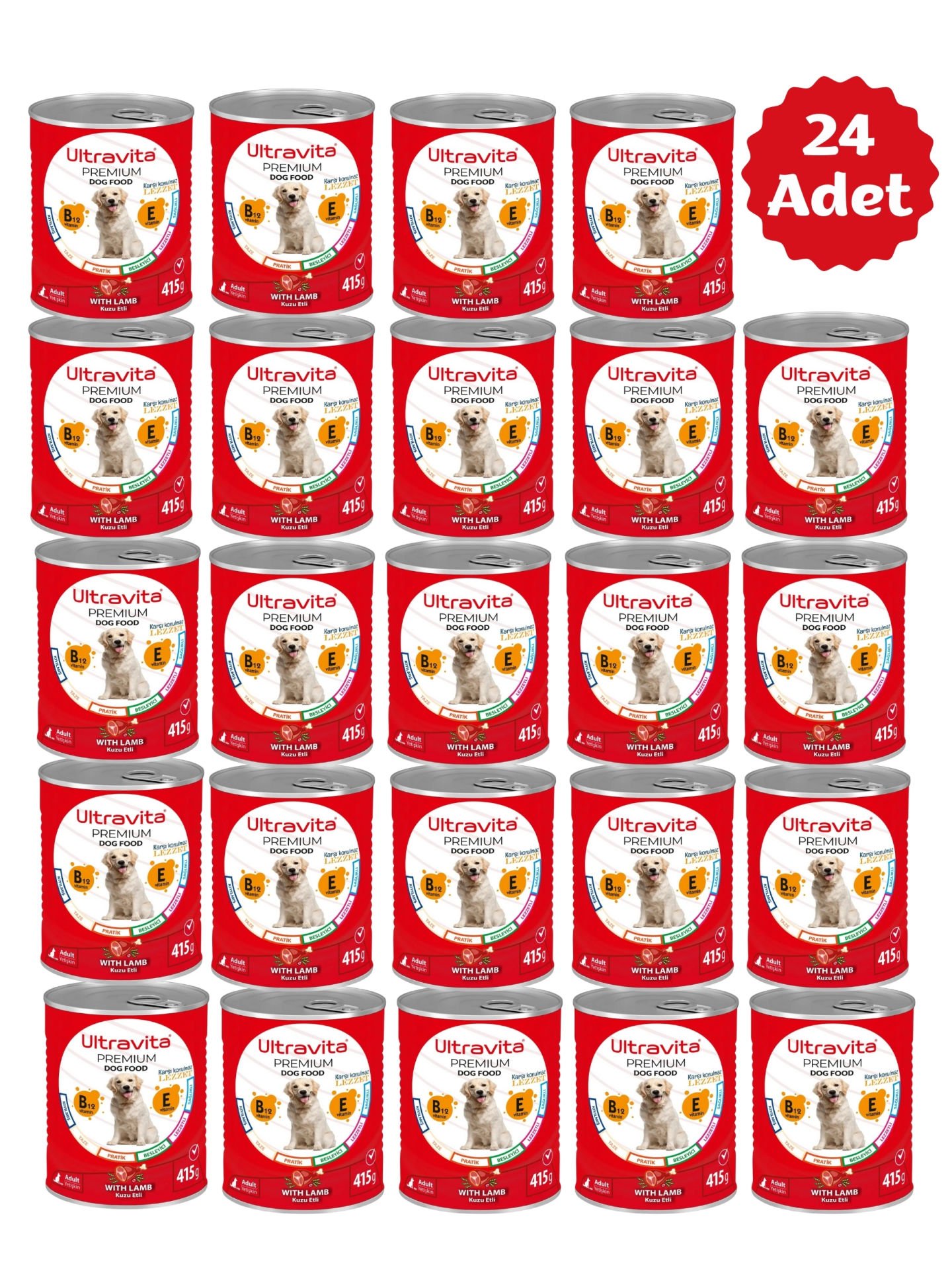 Ultravita Premium Yüksek Proteinli Kuzu Etli Konserve Yaş Köpek Maması 415gr x 24 Adet