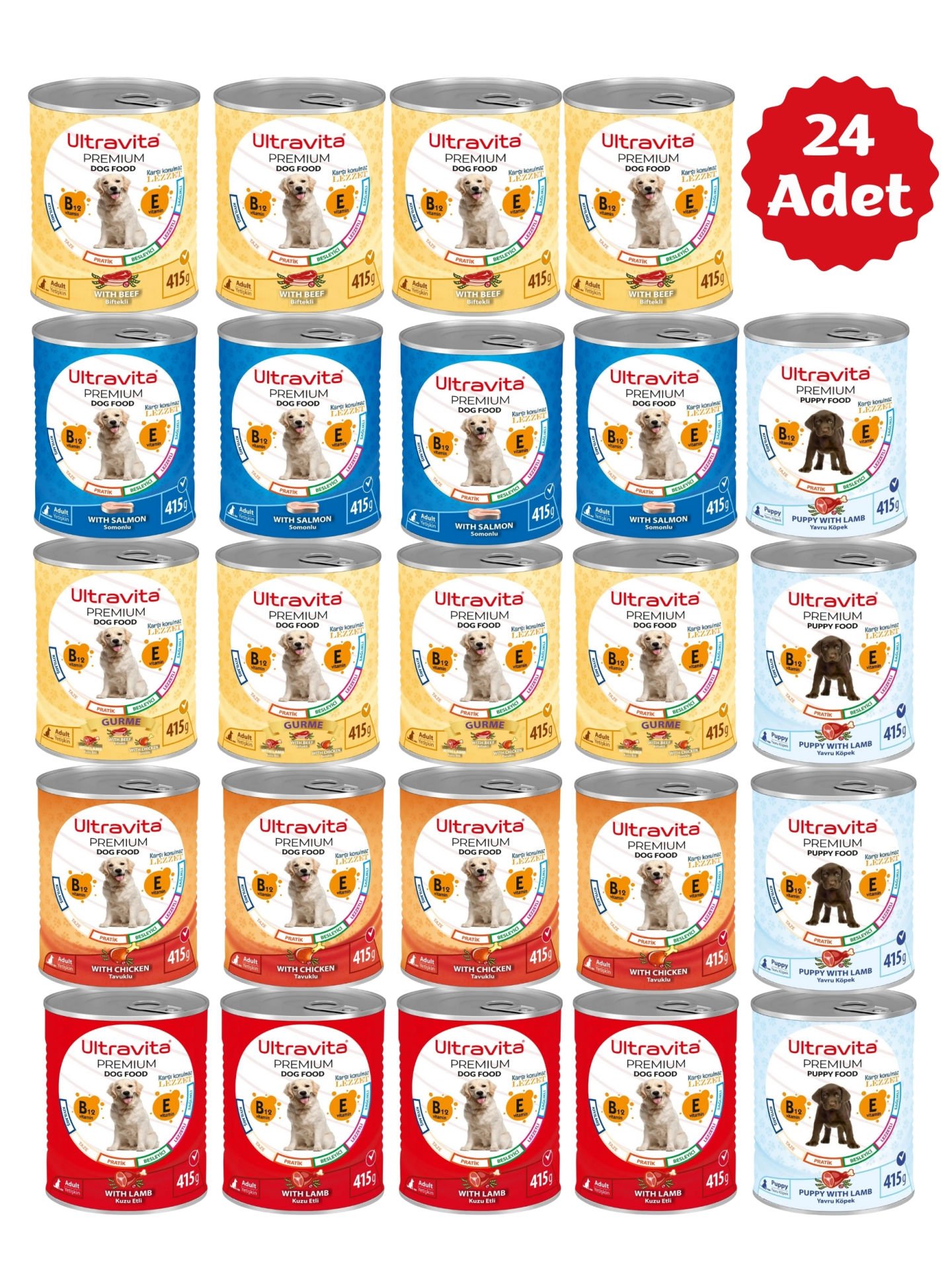 Ultravita Premium Yüksek Proteinli Karışık Konserve Yaş Köpek Maması 415gr x 24 Adet