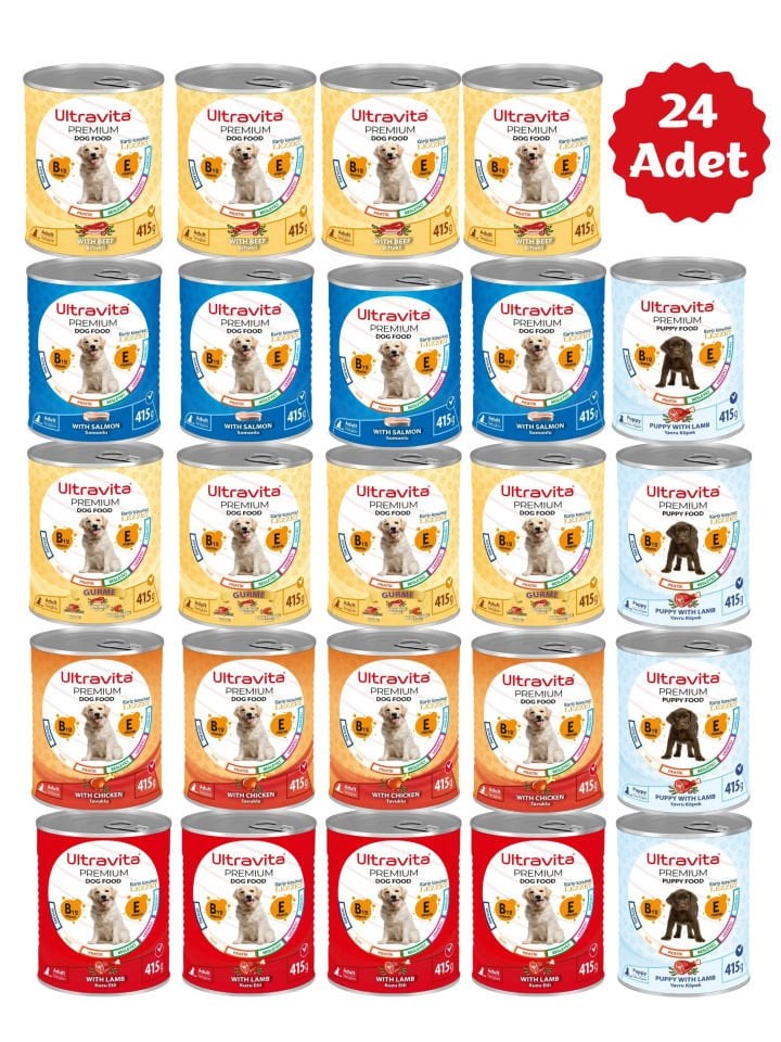 Ultravita Premium Yüksek Proteinli Karışık Konserve Yaş Köpek Maması 415gr x 24 Adet