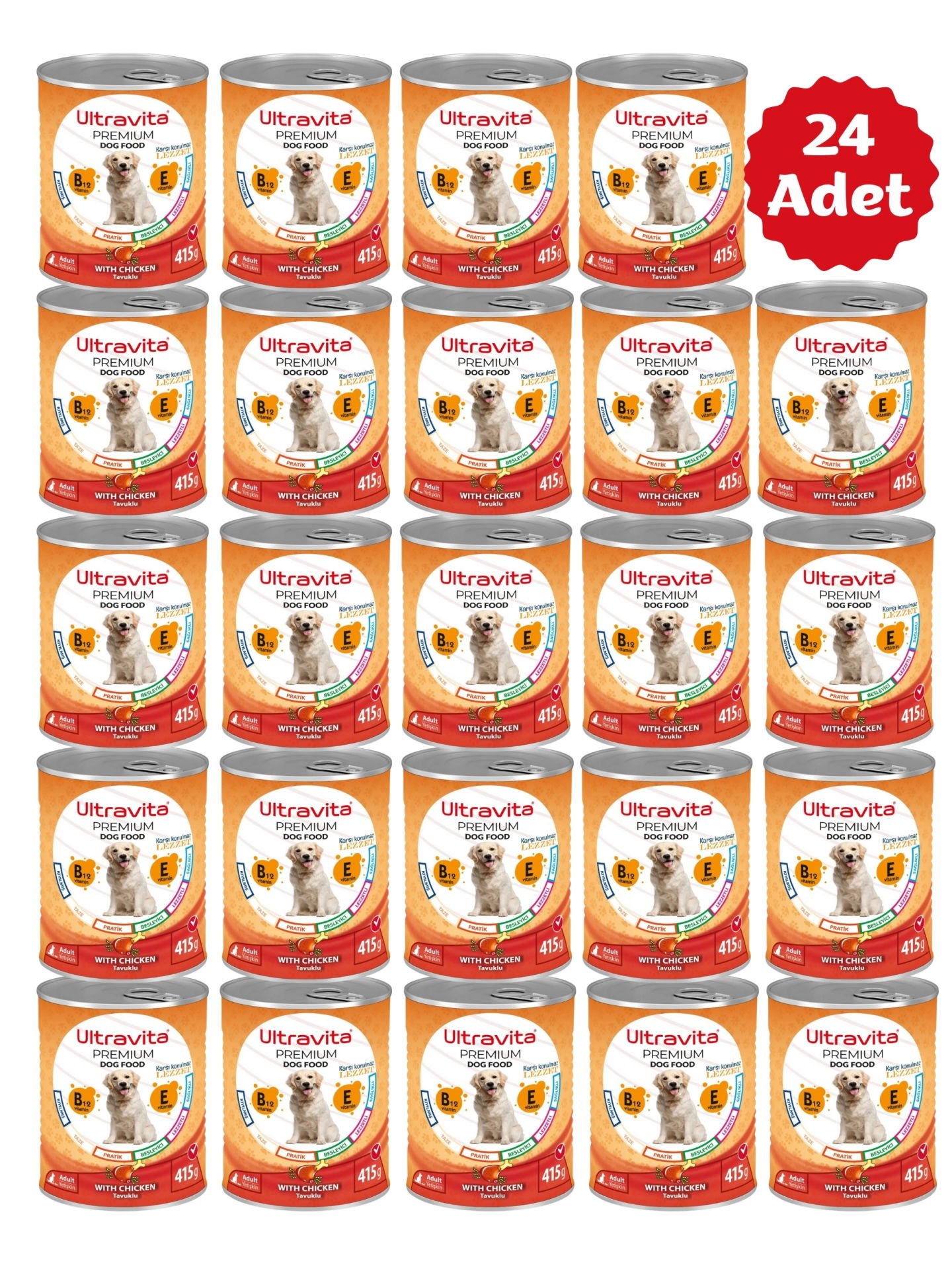 Ultravita Premium Yüksek Proteinli Tavuk Etli Konserve Yaş Köpek Maması 415gr x 24 Adet