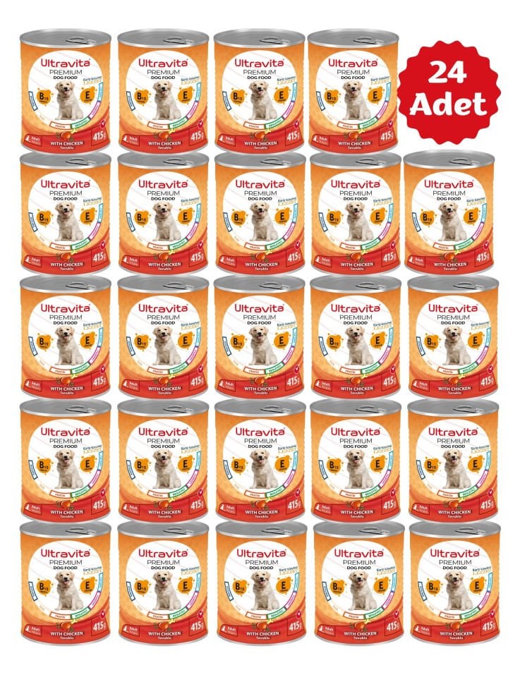 Ultravita Premium Yüksek Proteinli Tavuk Etli Konserve Yaş Köpek Maması 415gr x 24 Adet