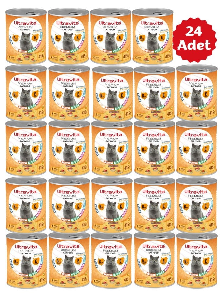 Ultravita Premium Yüksek Proteinli Gurme Etli Konserve Yaş Kedi Maması 415gr x 24 Adet