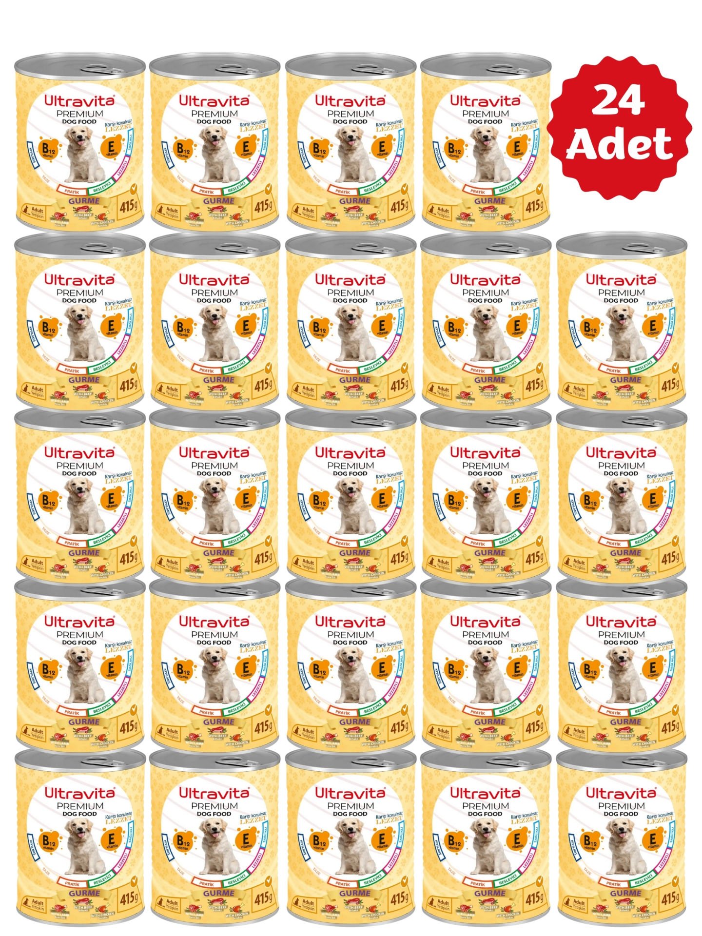 Ultravita Premium Yüksek Proteinli Gurme Etli Konserve Yaş Köpek Maması 415gr x 24 Adet