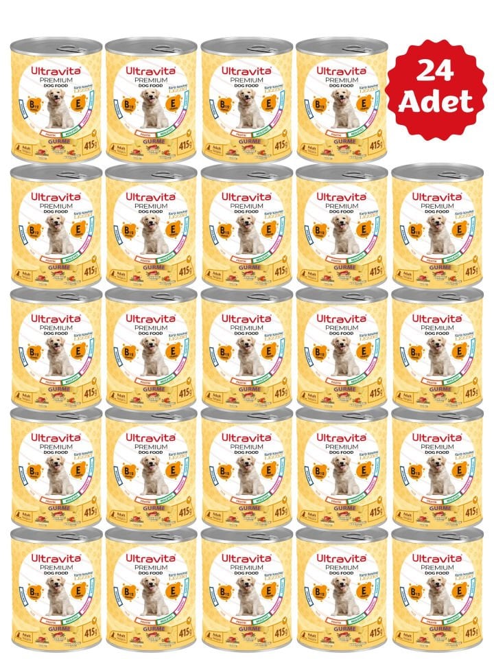 Ultravita Premium Yüksek Proteinli Gurme Etli Konserve Yaş Köpek Maması 415gr x 24 Adet