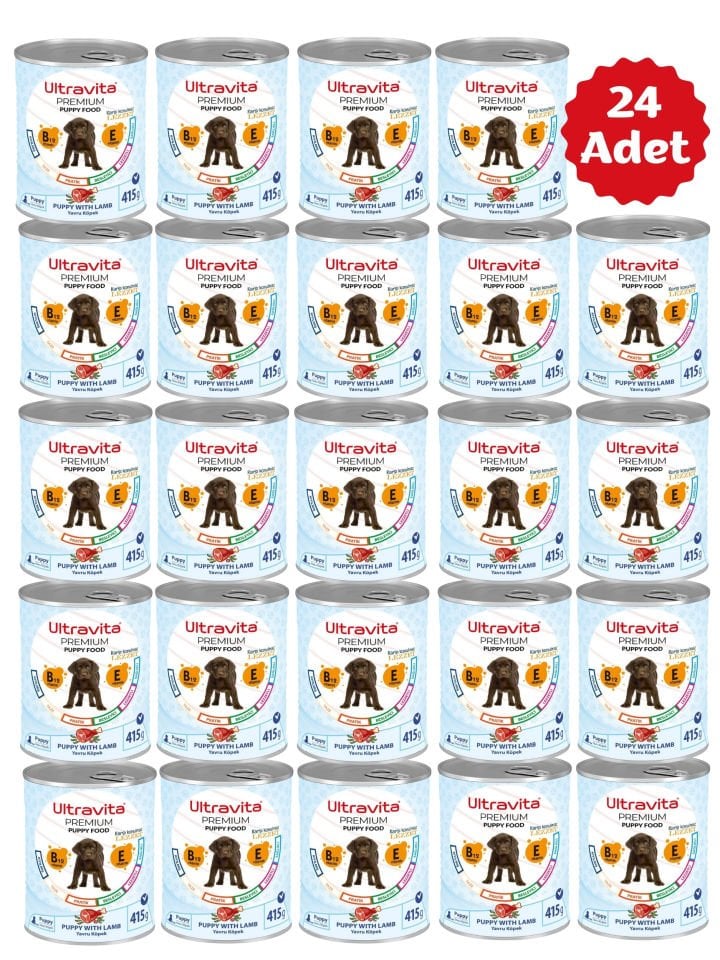 Ultravita Premium Yüksek Proteinli Kuzu Etli Konserve Yaş Yavru Köpek Maması 415gr x 24 Adet