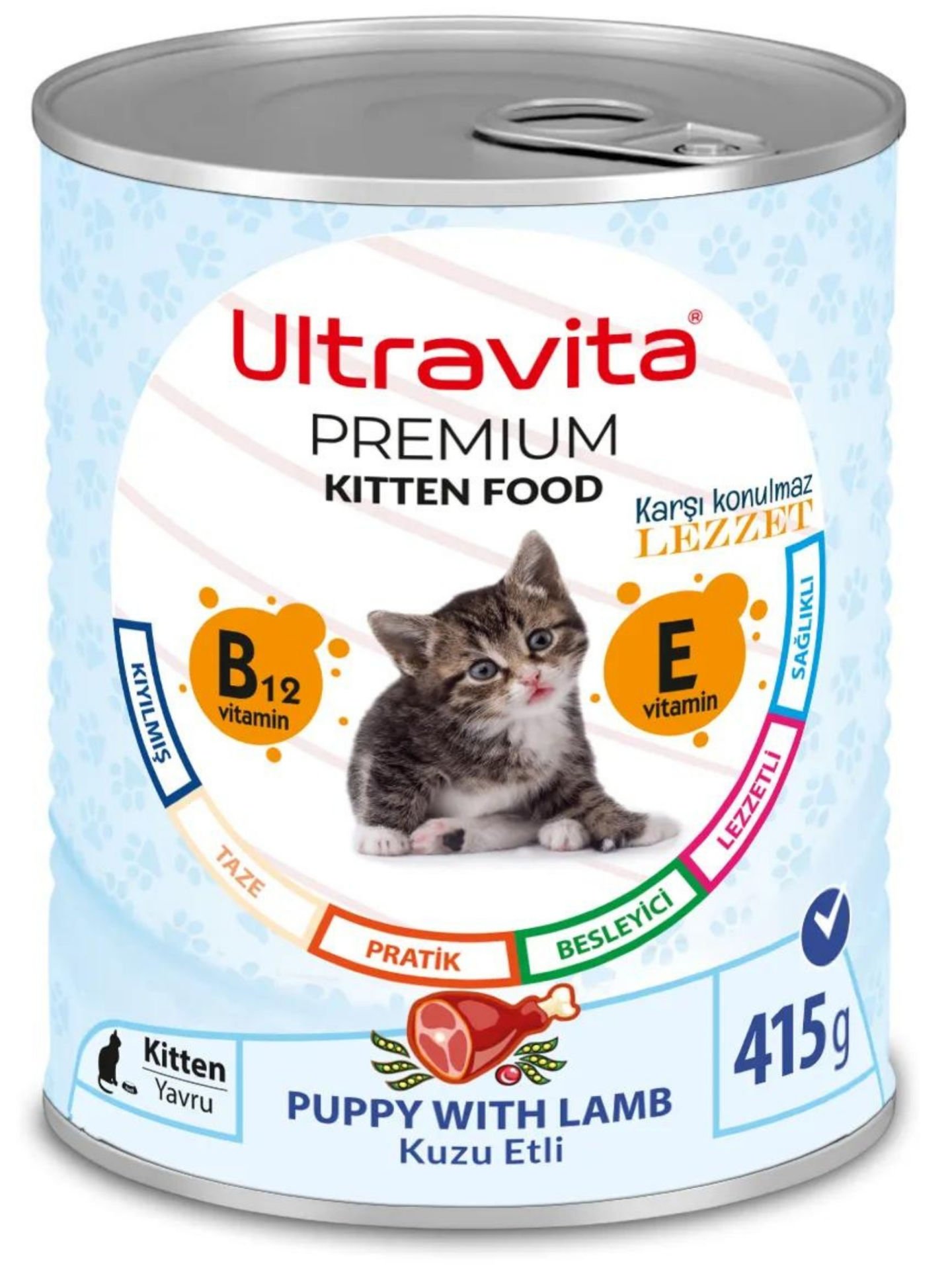 Ultravita Premium Yüksek Proteinli Kuzu Etli Konserve Yaş Yavru Kedi Maması 415gr