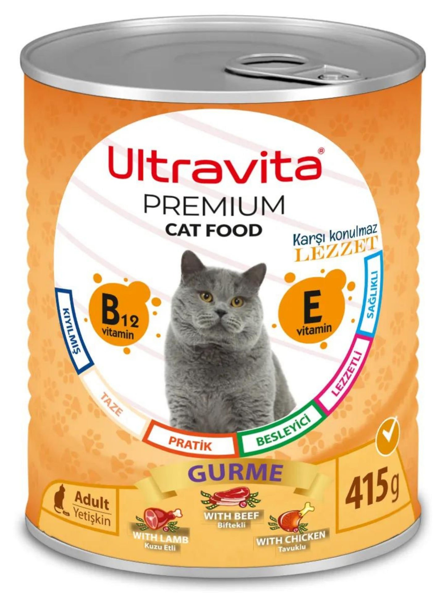 Ultravita Premium Yüksek Proteinli Gurme Etli Konserve Yaş Kedi Maması 415gr