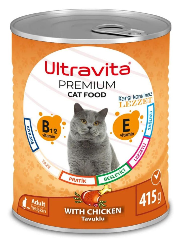 Ultravita Premium Yüksek Proteinli Tavuk Etli Konserve Yaş Kedi Maması 415gr