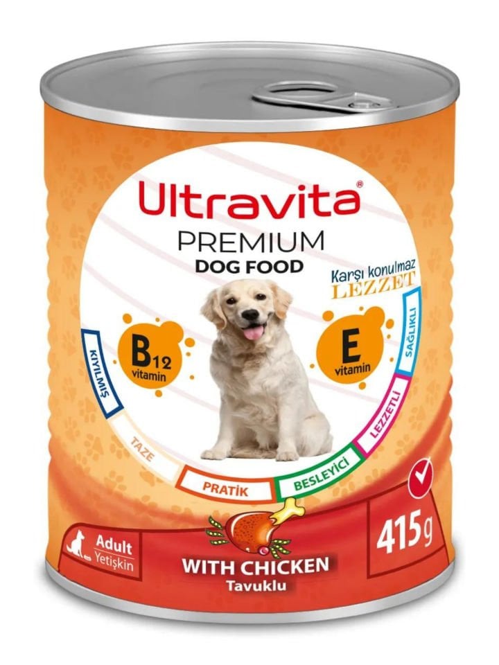 Ultravita Premium Yüksek Proteinli Tavuk Etli Konserve Yaş Köpek Maması 415gr