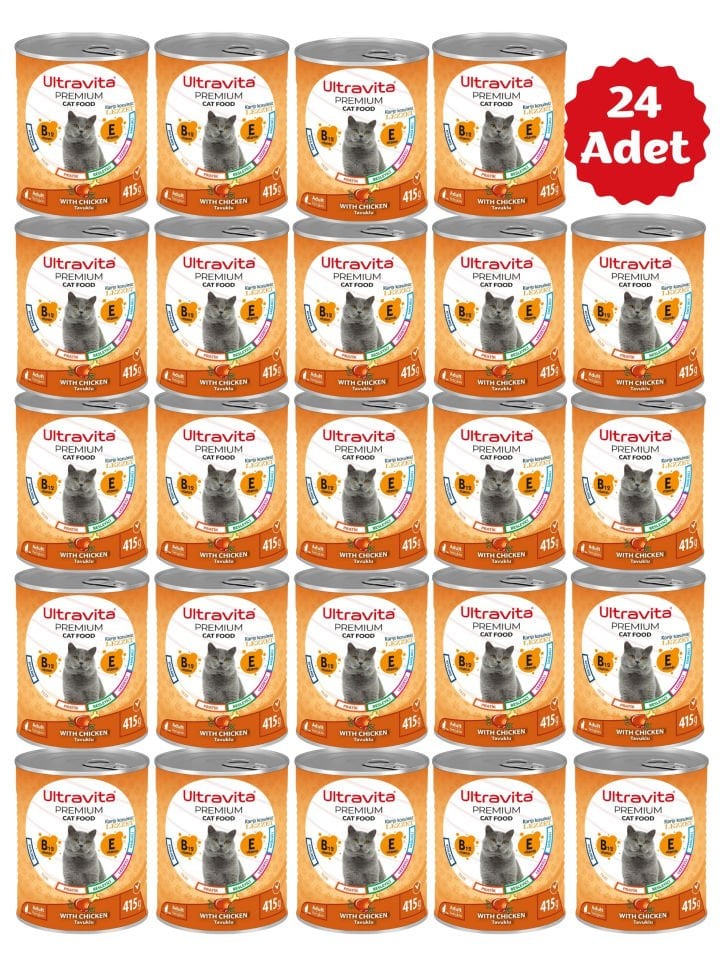 Ultravita Premium Yüksek Proteinli Tavuk Etli Konserve Yaş Kedi Maması 415gr x 24 Adet