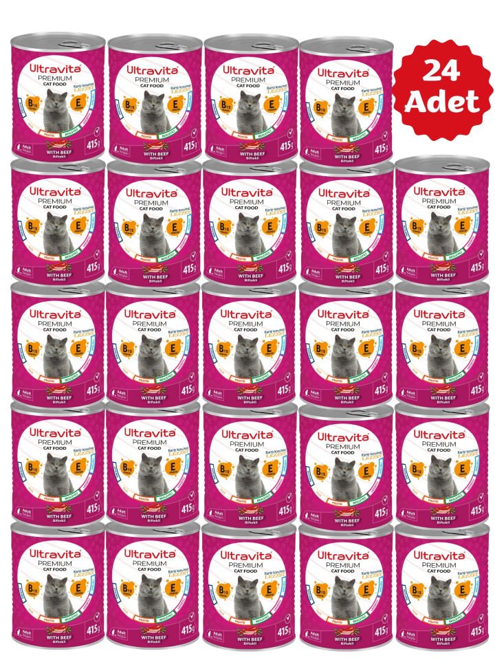 Ultravita Premium Yüksek Proteinli Sığır Etli Konserve Yaş Kedi Maması 415gr X 24 Adet