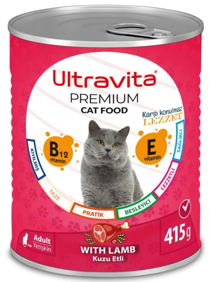 Ultravita Premium Yüksek Proteinli Kuzu Etli Konserve Yaş Kedi Maması 415gr