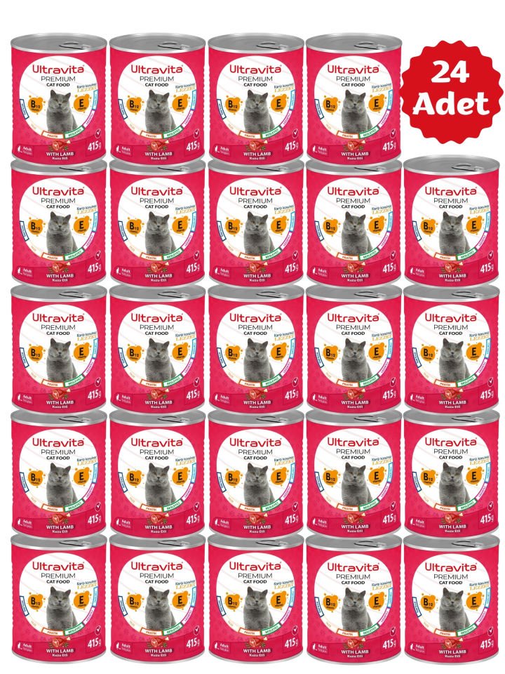 Ultravita Premium Yüksek Proteinli Kuzu Etli Konserve Yaş Kedi Maması 415gr x 24 Adet