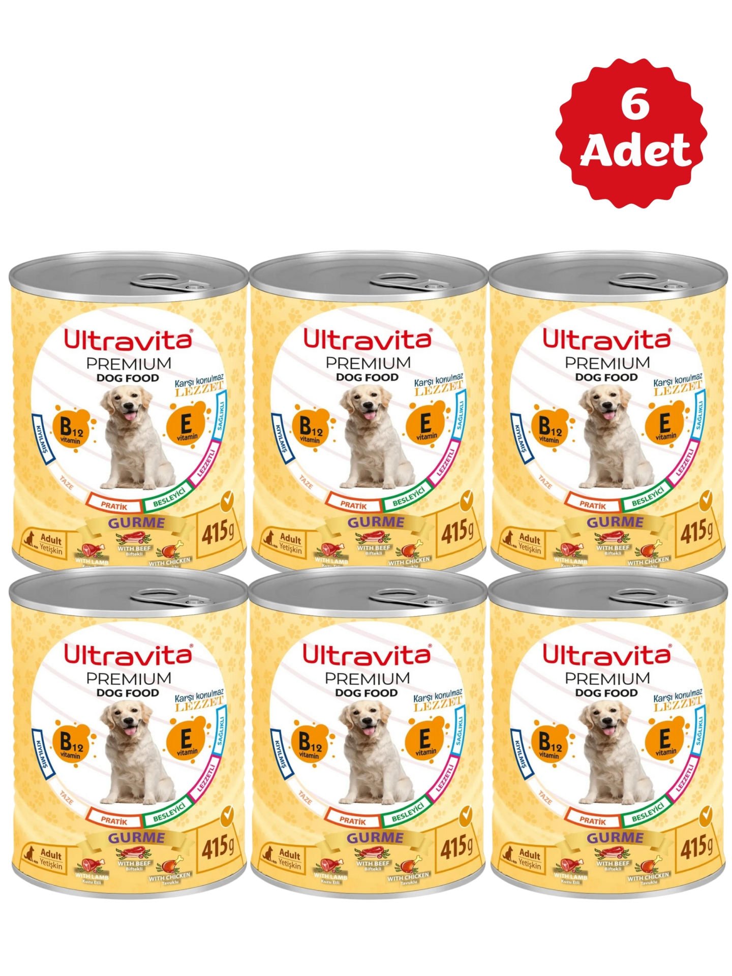 Ultravita Premium Yüksek Proteinli Gurme Etli Konserve Yaş Köpek Maması 415gr X 6 Adet