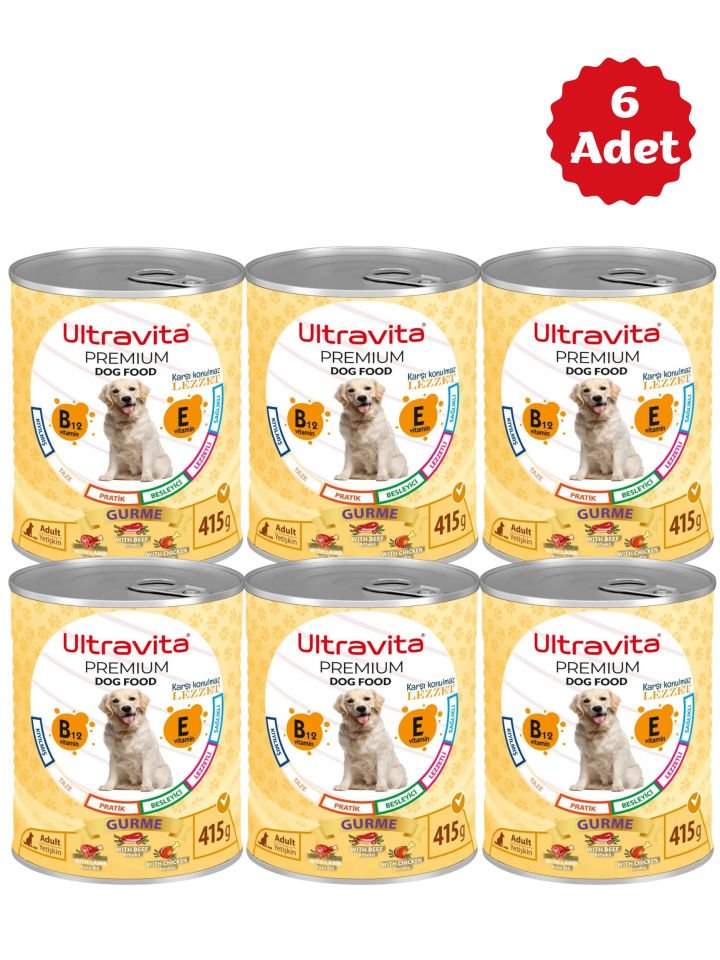 Ultravita Premium Yüksek Proteinli Gurme Etli Konserve Yaş Köpek Maması 415gr X 6 Adet