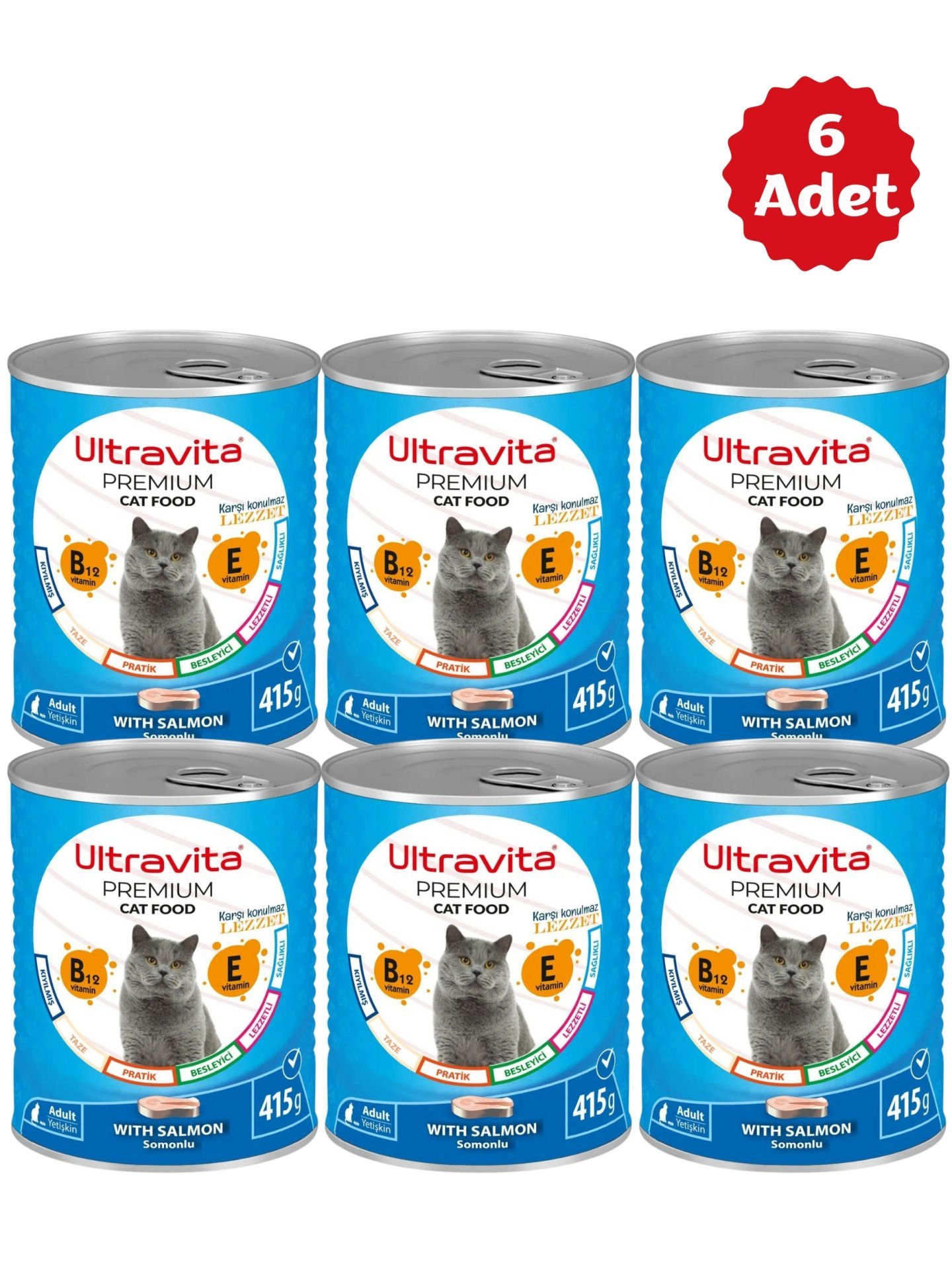 Ultravita Premium Yüksek Proteinli Balık Etli Konserve Yaş Kedi Maması 415gr X 6 Adet