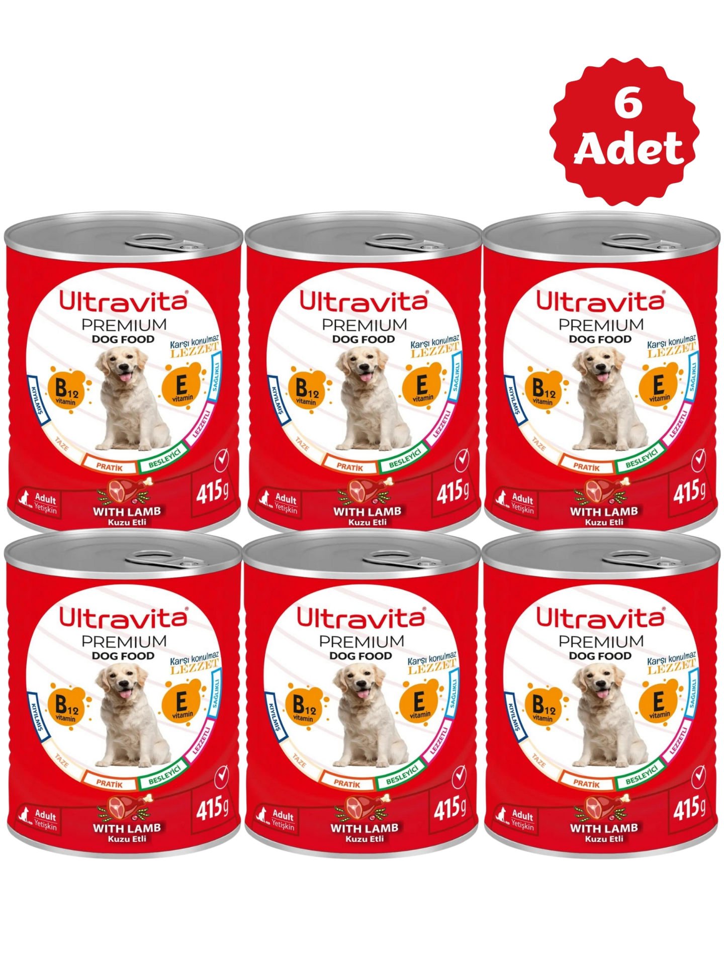 Ultravita Premium Yüksek Proteinli Kuzu Etli Konserve Yaş Köpek Maması 415gr x 6 Adet