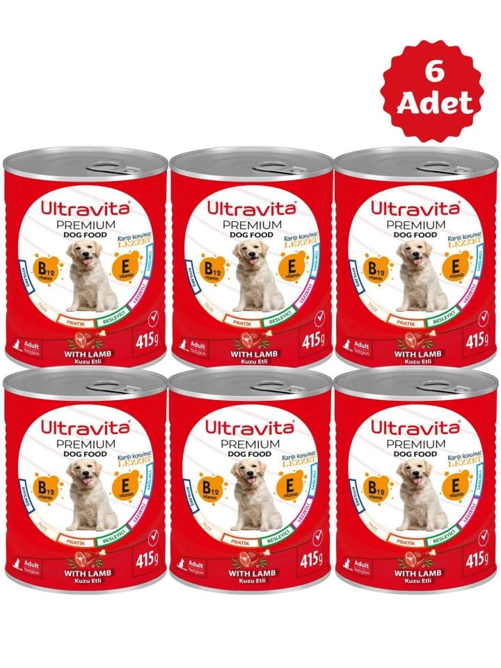 Ultravita Premium Yüksek Proteinli Kuzu Etli Konserve Yaş Köpek Maması 415gr x 6 Adet