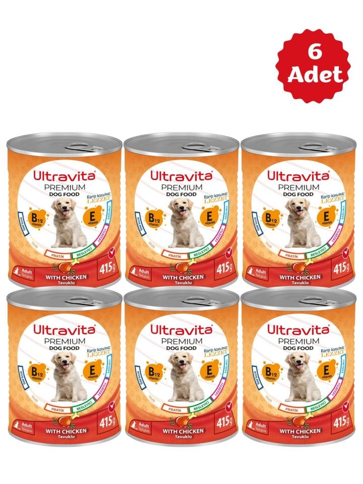 Ultravita Premium Yüksek Proteinli Tavuk Etli Konserve Yaş Köpek Maması 415gr x 6 Adet