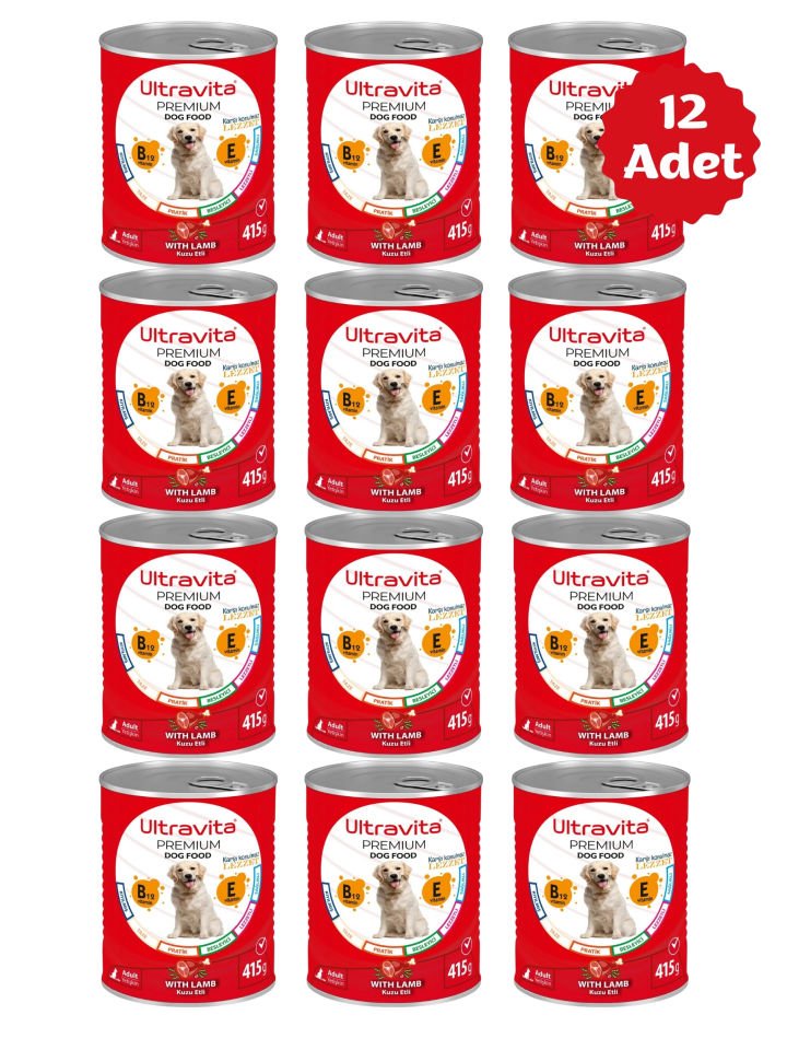 Ultravita Premium Yüksek Proteinli Kuzu Etli Konserve Yaş Köpek Maması 415gr x 12 Adet