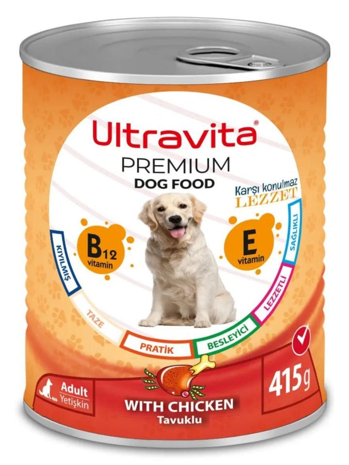 Ultravita Premium Yüksek Proteinli Tavuk Etli Konserve Yaş Köpek Maması 415gr x 12 Adet