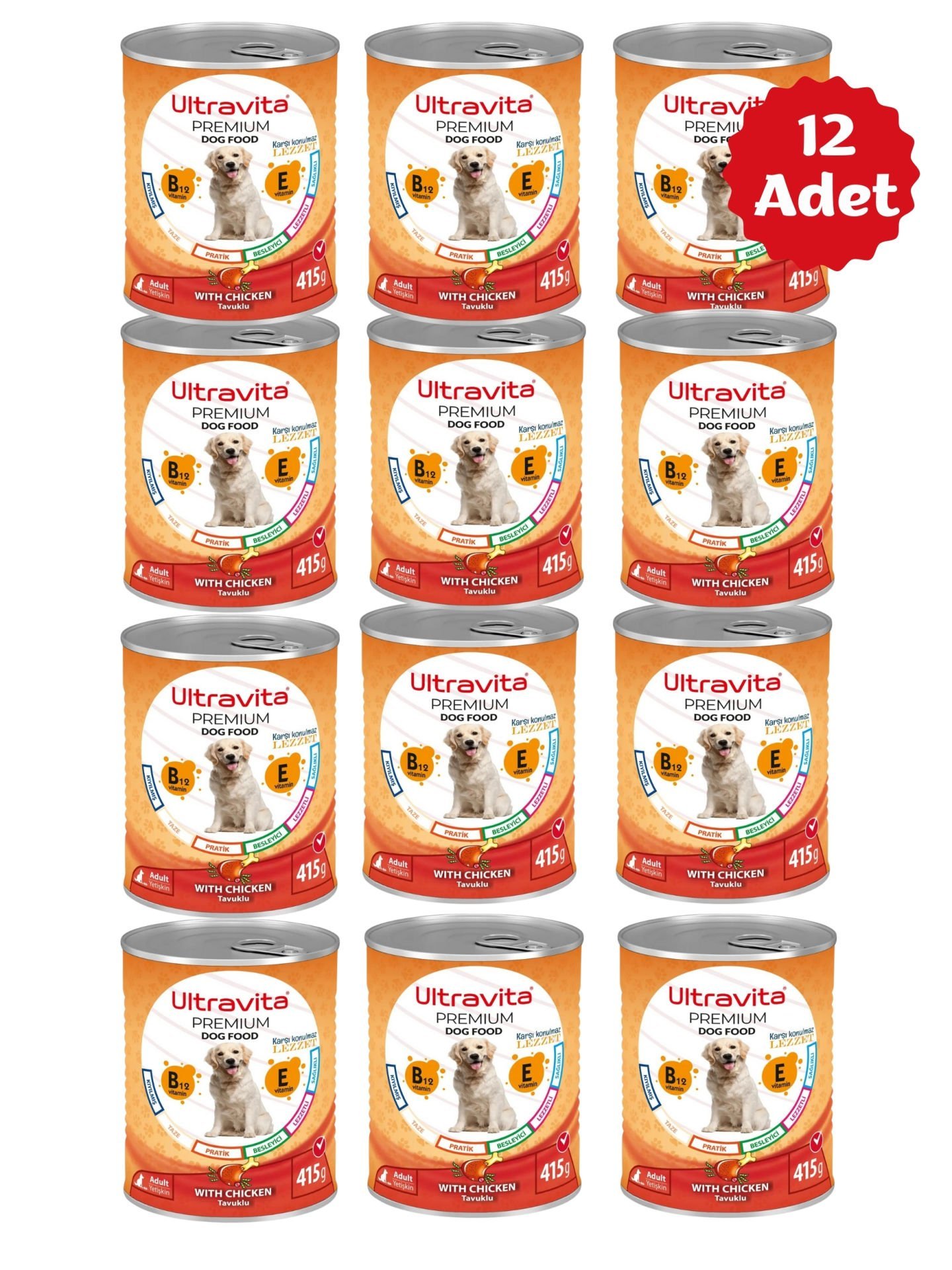 Ultravita Premium Yüksek Proteinli Tavuk Etli Konserve Yaş Köpek Maması 415gr x 12 Adet