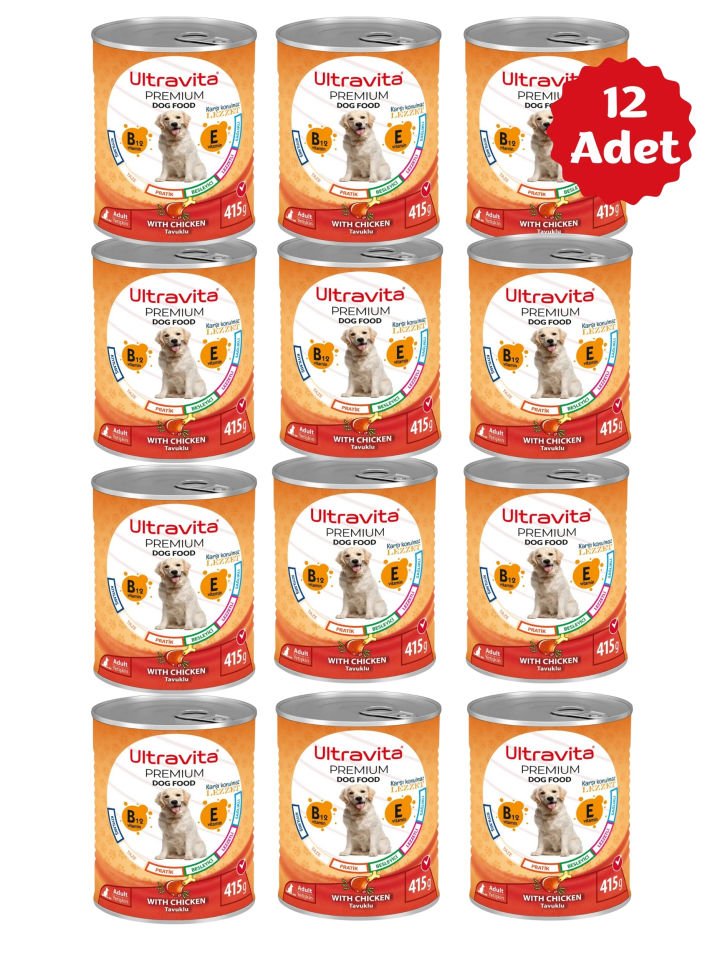 Ultravita Premium Yüksek Proteinli Tavuk Etli Konserve Yaş Köpek Maması 415gr x 12 Adet