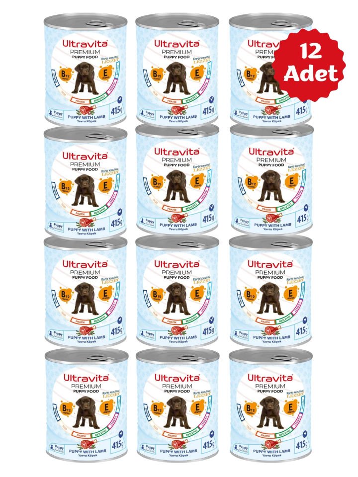 Ultravita Premium Yüksek Proteinli Kuzu Etli Konserve Yaş Yavru Köpek Maması 415gr x 12 Adet