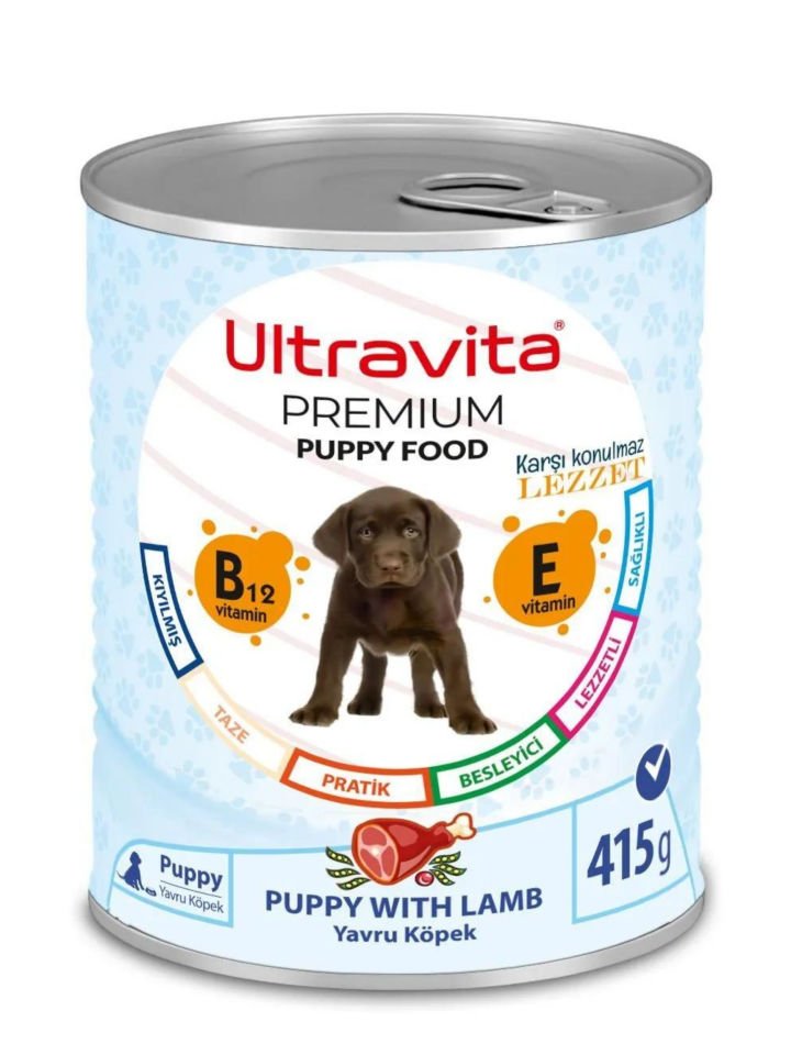 Ultravita Premium Yüksek Proteinli Kuzu Etli Konserve Yaş Yavru Köpek Maması 415gr x 12 Adet