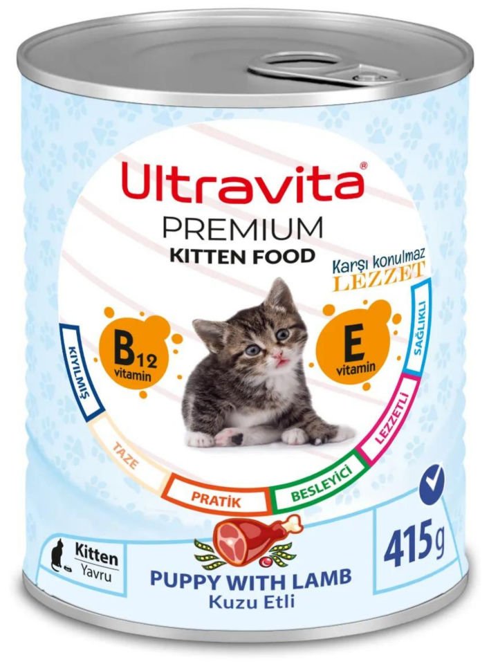 Ultravita Premium Yüksek Proteinli Kuzu Etli Konserve Yaş Yavru Kedi Maması 415gr x 12 Adet