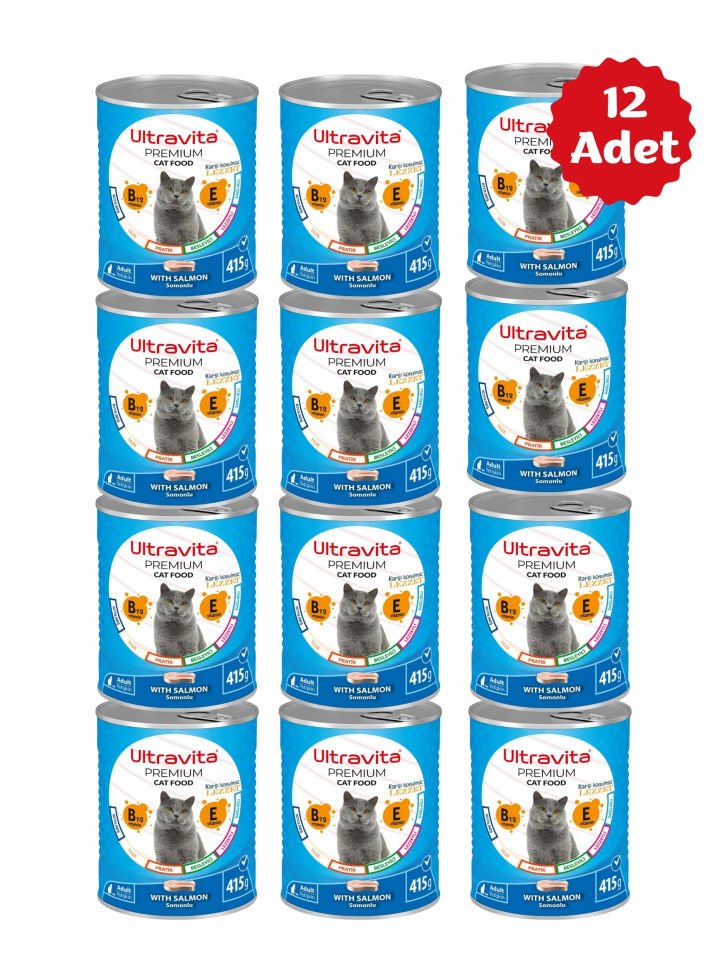 Ultravita Premium Yüksek Proteinli Balık Etli Konserve Yaş Kedi Maması 415gr x 12 Adet