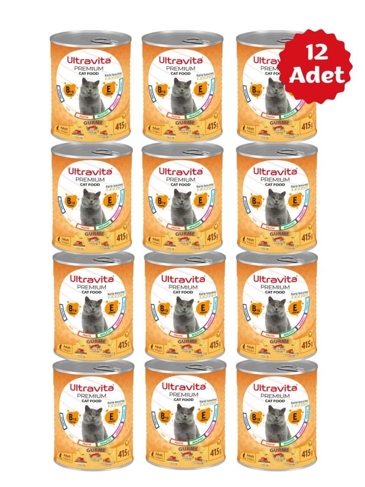 Ultravita Premium Yüksek Proteinli Gurme Etli Konserve Yaş Kedi Maması 415gr x 12 Adet