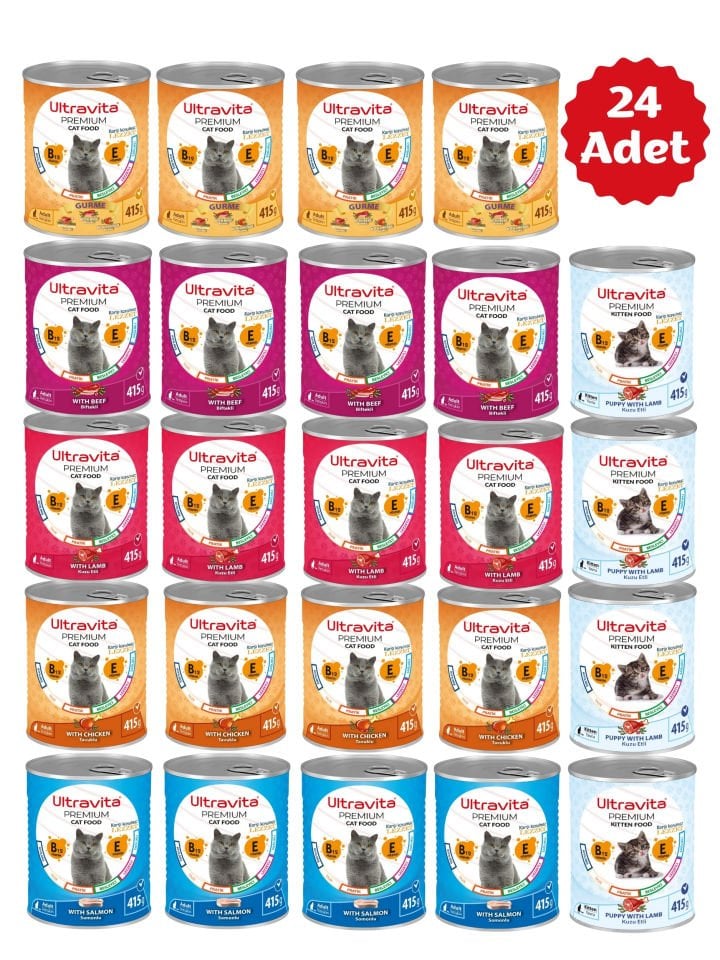 Ultravita Premium Yüksek Proteinli Karışık Konserve Yaş Kedi Maması 415gr x 24 Adet