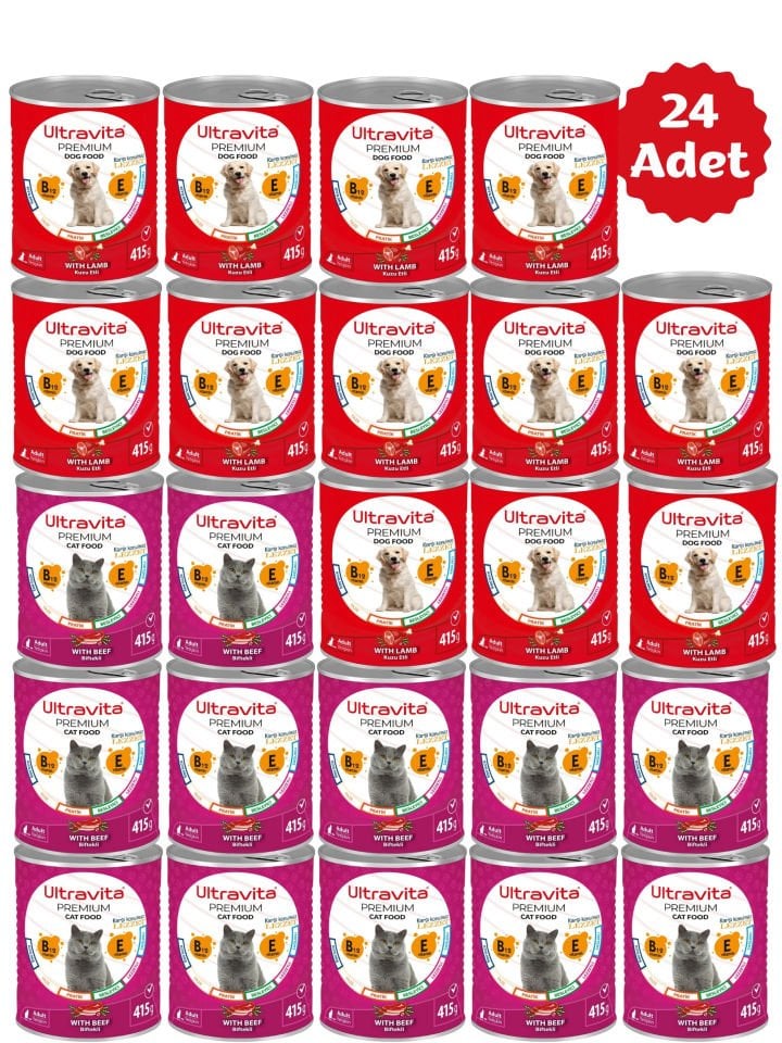 Ultravita Premium Yüksek Proteinli Karışık Konserve Yaş Kedi ve Köpek Maması 415gr x 24 Adet
