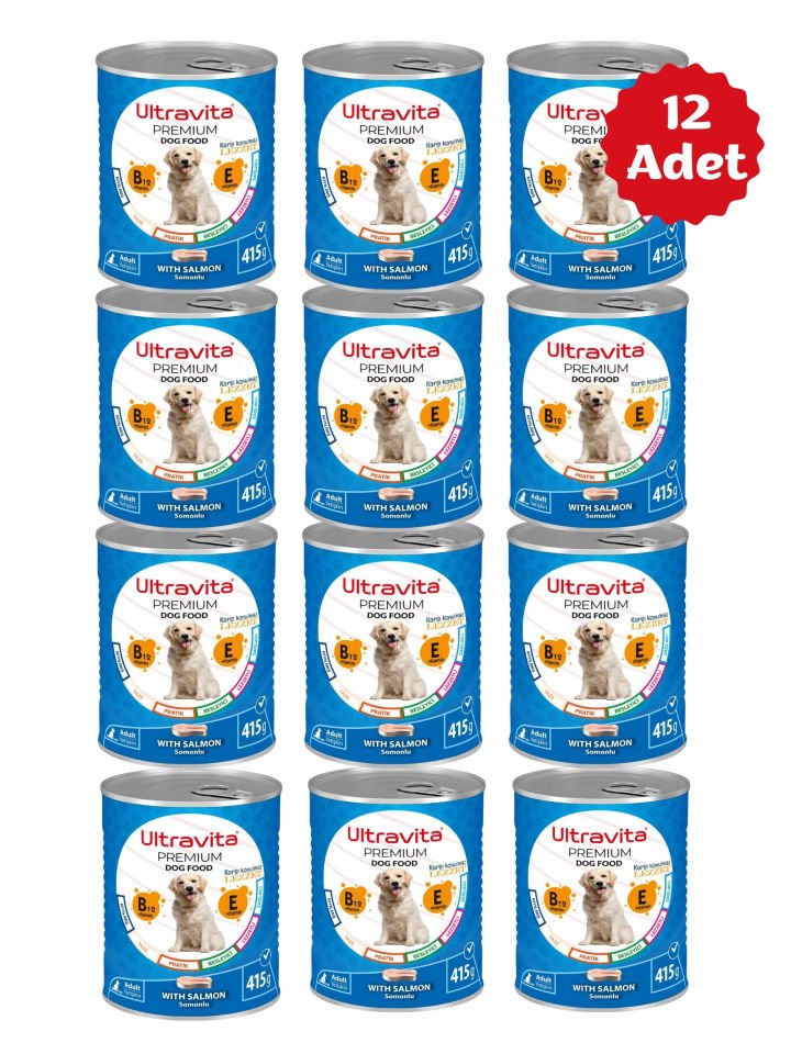 Ultravita Premium Yüksek Proteinli Balık Etli Konserve Yaş Köpek Maması 415gr x 12 Adet