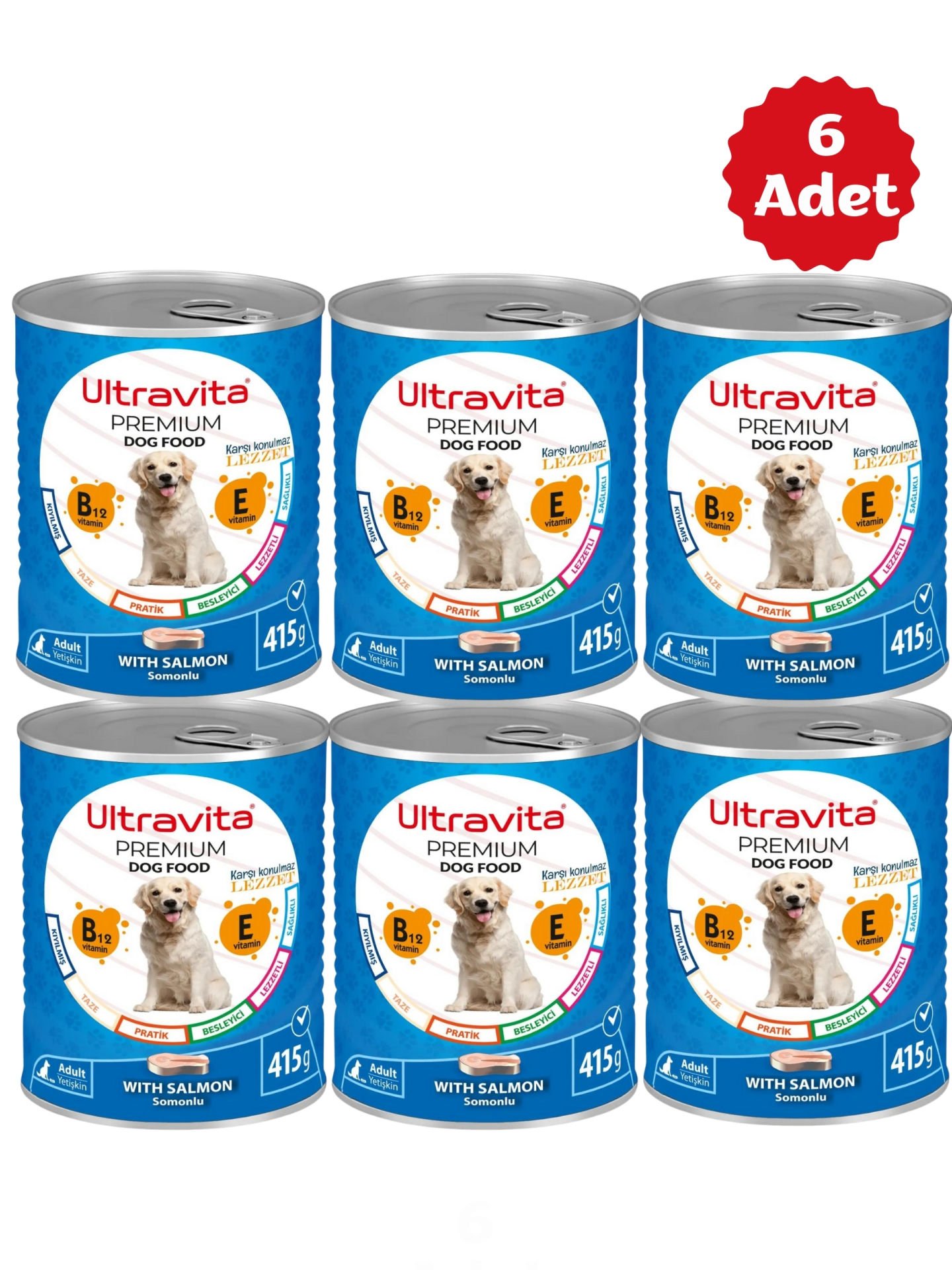 Ultravita Premium Yüksek Proteinli Balık Etli Konserve Yaş Köpek Maması 415gr x 6 Adet