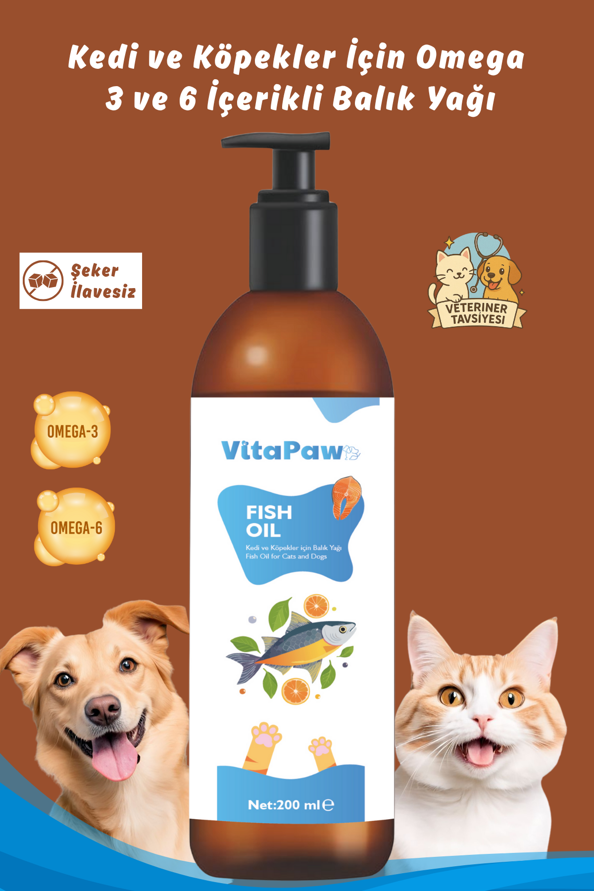 VitaPaw Kedi ve Köpekler İçin Omega 3 ve 6 İçerikli Balık Yağı – Tüy ve Genel Sağlık Destekleyici