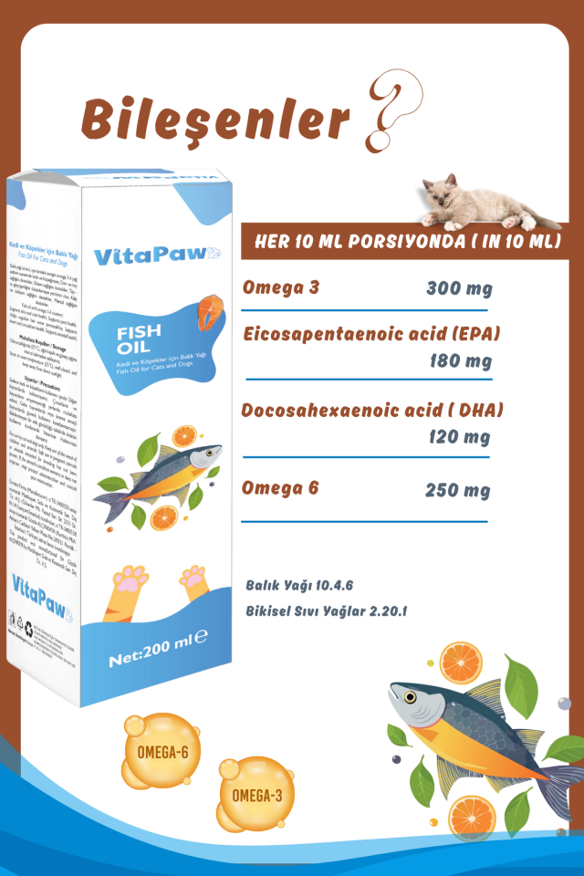 VitaPaw Kedi ve Köpekler İçin Omega 3 ve 6 İçerikli Balık Yağı – Tüy ve Genel Sağlık Destekleyici