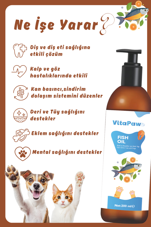 VitaPaw Kedi ve Köpekler İçin Omega 3 ve 6 İçerikli Balık Yağı – Tüy ve Genel Sağlık Destekleyici